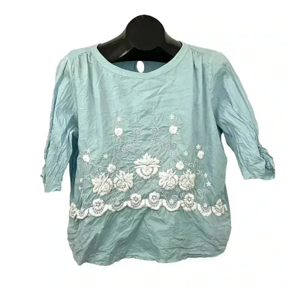 Boden Light Blue Embroidered Cotton Top Sz 12 Lightweight - Picture 1 of 8
